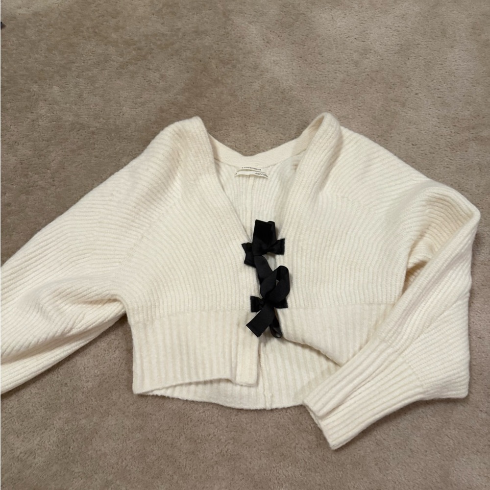 Anthropologie Cream and Black Cardigan Sweater